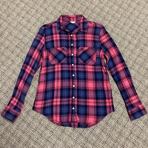 Aéropostale Blue Pink Plaid Flannel Button Down Long Sleeve Shirt * Juniors M